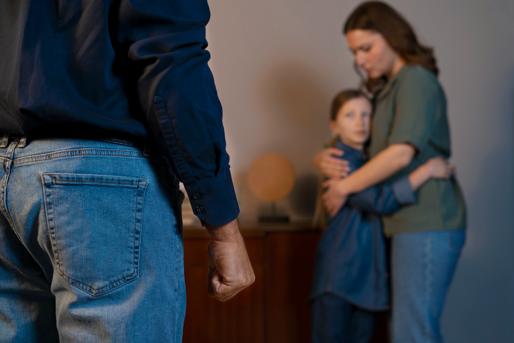 Mujer y niño sufriendo abuso